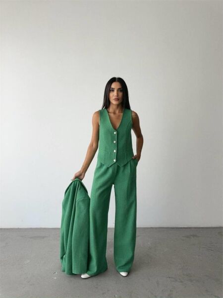 CHANEL YELEK-CEKET-PANTOLON TAKIM - Yeşil