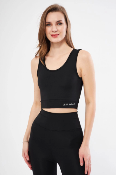 Kolsuz Sporcu Baskılı Crop - Siyah