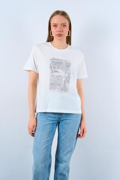 Baskılı T-shirt - Krem