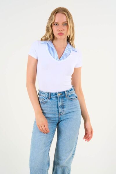 Gömlek Yaka T-shirt - Beyaz
