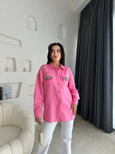 DENİZ KABUKLU GABARDİN GÖMLEK - Pembe
