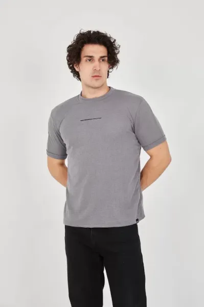 Unisex Jakar Kumaş Slim Fit T-Shirt - Boyalı Gri