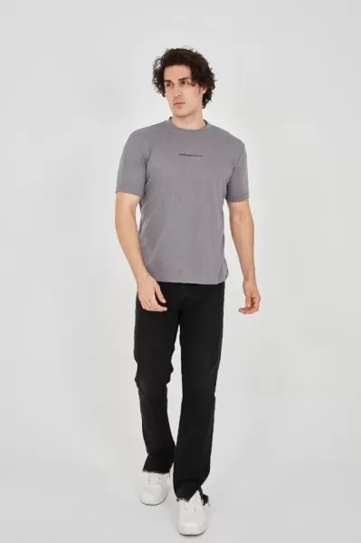 Unisex Jakar Kumaş Slim Fit T-Shirt - Boyalı Gri