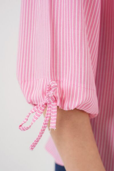 Çizgili Oversize Kısa Kol Gömlek 20296 - Pembe