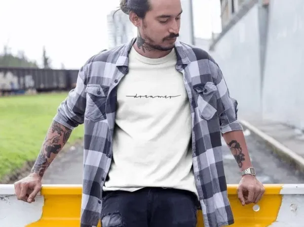Erkek Bisiklet Yaka Baskılı Oversize T-Shirt - Beyaz