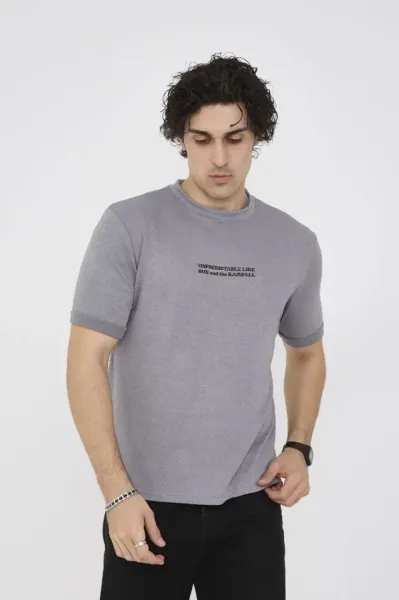 Unisex Bisiklet Yaka Slim Fit T-Shirt- Gri