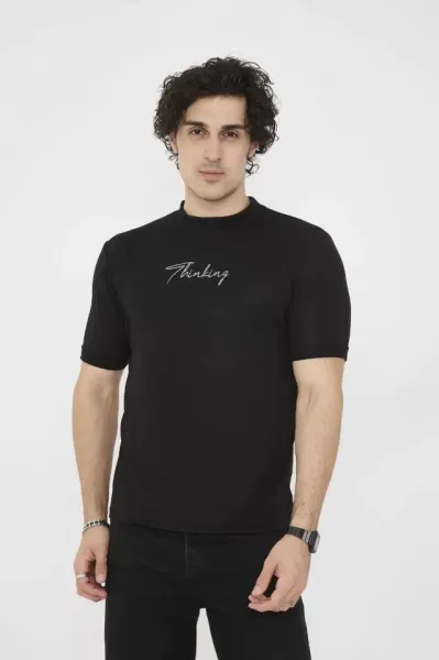 Unisex Bisiklet Yaka Slim Fit T-Shirt- Siyah