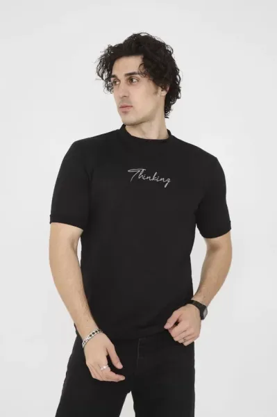 Unisex Bisiklet Yaka Slim Fit T-Shirt- Siyah