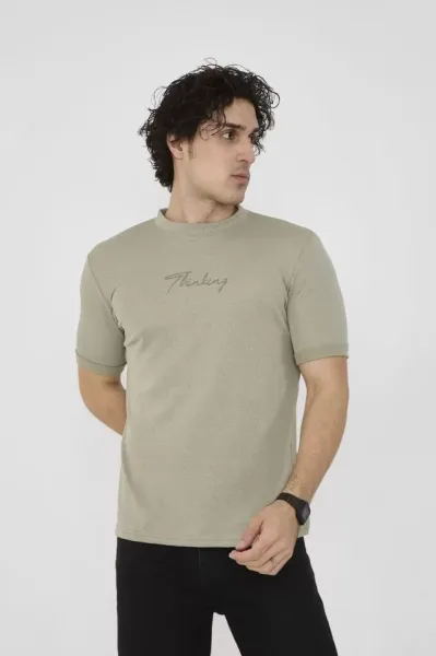 Unisex Bisiklet Yaka Slim Fit T-Shirt- Açık Yeşil