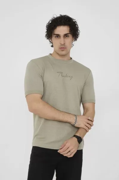 Unisex Bisiklet Yaka Slim Fit T-Shirt- Açık Yeşil