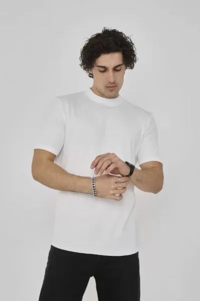 Unisex Bisiklet Yaka Slim Fit T-Shirt - Beyaz