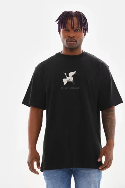 Unisex Baskılı Oversize T-Shirt - Siyah