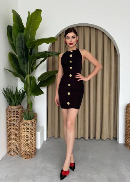 Katalina Gül Düğmeli Elbise