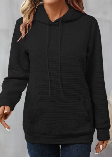 Kadın Uzun Kollu Kapşonlu Bağcıklı Cepli Capitone Sweatshirt