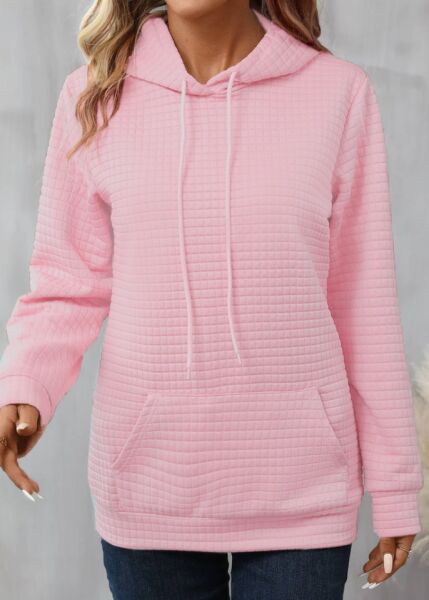 Kadın Uzun Kollu Kapşonlu Bağcıklı Cepli Capitone Sweatshirt