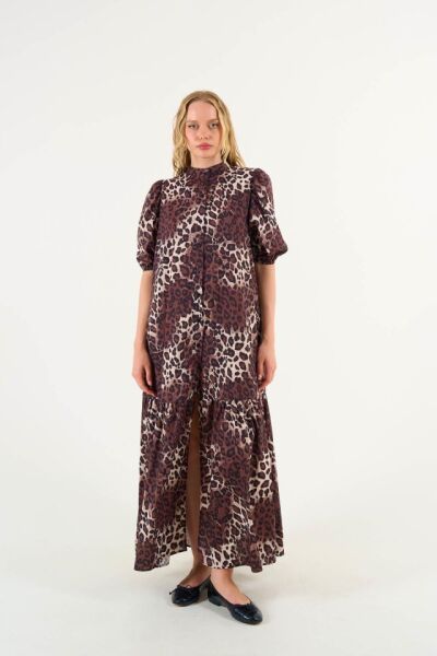 Kısa Kollu Leoparlı Elbise - Leopar