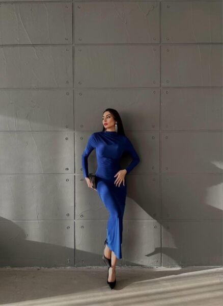 SANDY ELBİSE YAKA VE BEL BÜZGÜ DETAYLI - Saks