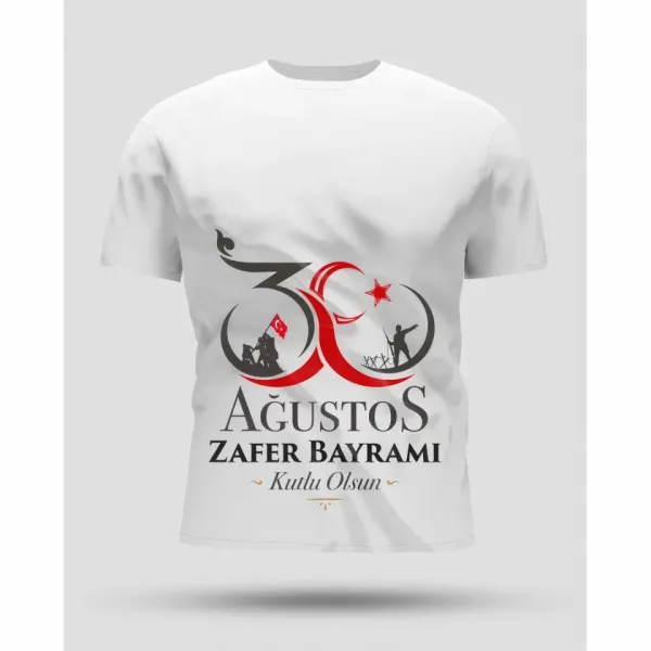 30 Ağustos Oversize Baskılı T-shirt - Beyaz