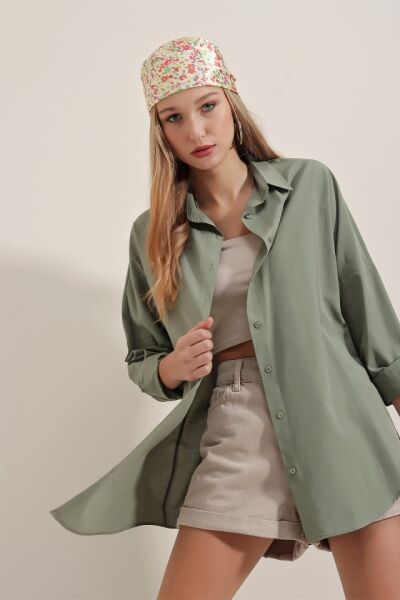 Haki Oversize Uzun Basic Gömlek 3900