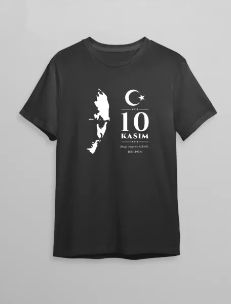 10 Kasım Atatürk Baskılı T-shirt - Siyah
