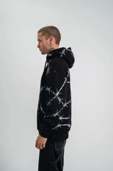 POLIZEI Premium Kalite Kapşonlu Varak Ve Pano Baskılı SweatShirt - Siyah