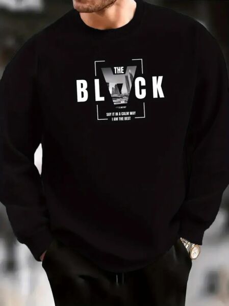 Erkek Uzun Kollu Bisiklet Yaka Black Logolu Iki Iplik Bluz