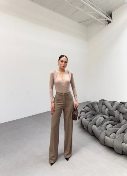 230 Gr Poly Viscose Lycra Metal Düğme Palazzo Pantolon
