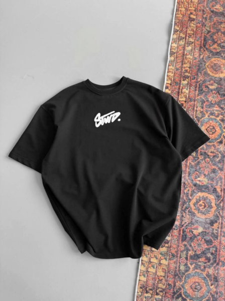 Baskılı Oversize T-shirt - Siyah