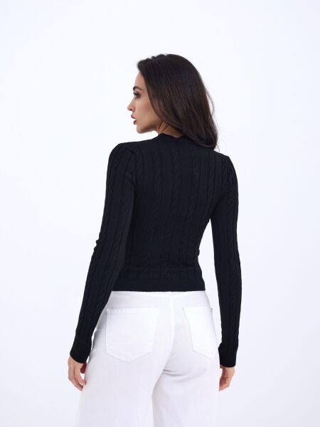 42491 TRİKO SAÇ ÖRGÜ CROP KAZAK-SİYAH