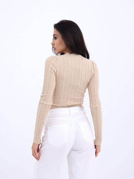 42491 TRİKO SAÇ ÖRGÜ CROP KAZAK-VİZON
