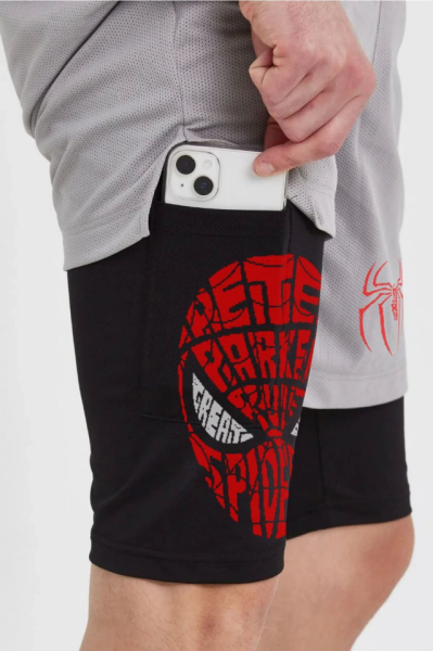 Unisex Baskılı İç Cepli Sporcu Alt Taytlı Şort - Gri