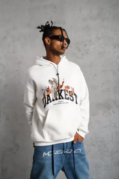 Erkek DANKES Baskılı Kapüşonlu Sweat - Beyaz