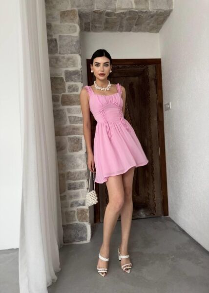 Aria Büzgü Askılı Elbise