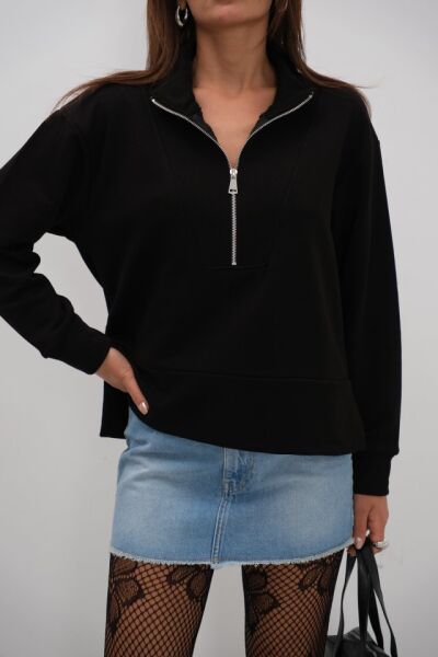Fermuar Ve Dikiş Detaylı Sweatshirt