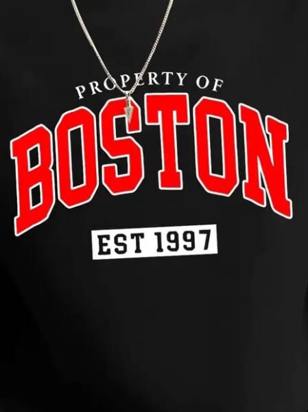 Erkek Uzun Kollu Bisiklet Yaka Boston Yazılı Iki Iplik Bluz