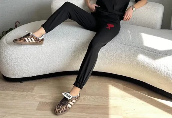 Unisex İki İplik Baskılı Oversize Eşofman Altı - Siyah